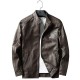 Men Zipper Dual Pockets Stand Collar Leather Jacket