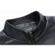 Men Zipper Dual Pockets Stand Collar Leather Jacket