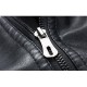 Men Zipper Dual Pockets Stand Collar Leather Jacket