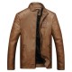 Mens Handsome Stylish Velvet Plus Thick Warm PU Leather Stand Collar Jacket