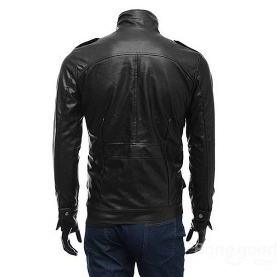 Mens PU Leather Jacket Design Simple Casual Multi Button Slim Coat