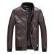 Mens Slim Casual Baseball Collar Solid Color Faux Leather Jacket