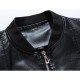 Mens Slim Casual Baseball Collar Solid Color Faux Leather Jacket