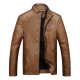Mens Winter Warm Thick Logo Embroidery Casual Solid Color Faux Leather Jacket