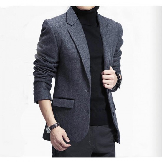Autumn Winter Business Casual Slim Fitted Warm Suits Mens Fashion Wool Suit Coat