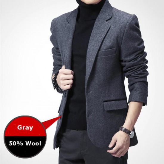 Autumn Winter Business Casual Slim Fitted Warm Suits Mens Fashion Wool Suit Coat