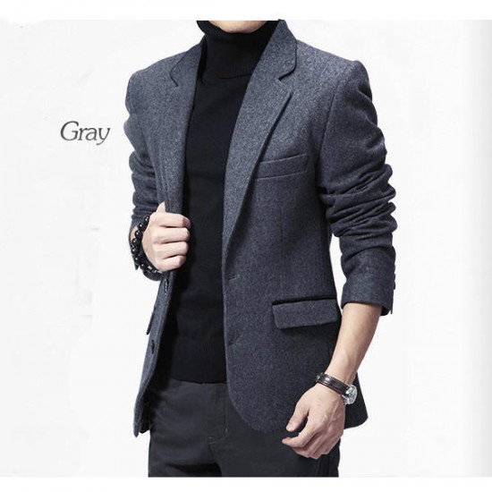 Autumn Winter Business Casual Slim Fitted Warm Suits Mens Fashion Wool Suit Coat