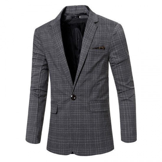 Business Casual Plaids Gentleman British Style Slim Turn-down Blazers Suits For Men