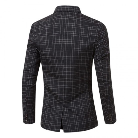 Business Casual Plaids Gentleman British Style Slim Turn-down Blazers Suits For Men