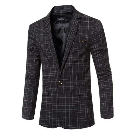 Business Casual Plaids Gentleman British Style Slim Turn-down Blazers Suits For Men