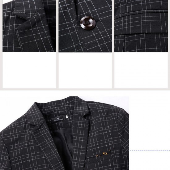 Business Casual Plaids Gentleman British Style Slim Turn-down Blazers Suits For Men