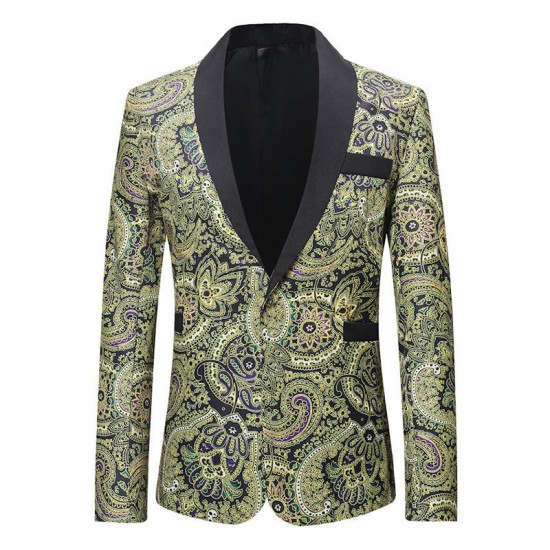 Ethnic Style Formal Printing Slim Director Performance Dressing Blazers Suits for Men