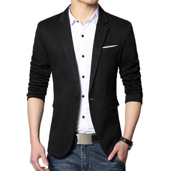 Fashion Casual Slits One Button Slim Fit Chic Men Suit Jacket Blazers