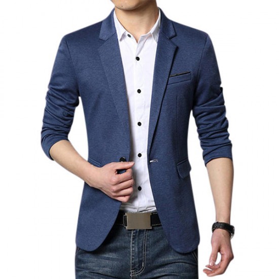 Fashion Casual Slits One Button Slim Fit Chic Men Suit Jacket Blazers