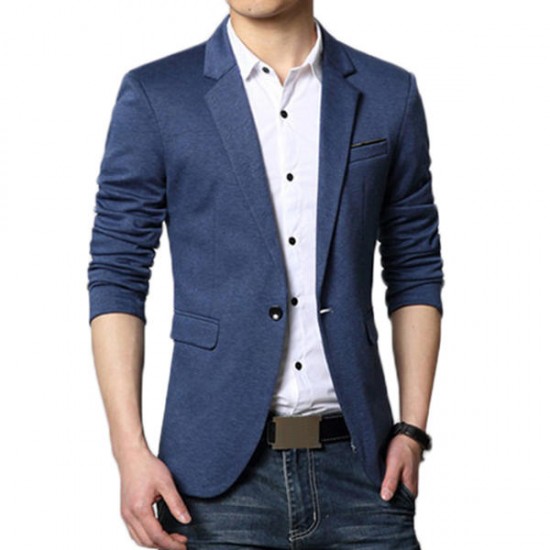 Fashion Casual Slits One Button Slim Fit Chic Men Suit Jacket Blazers