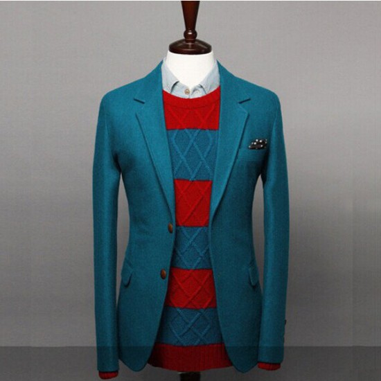 Fashionable Mens Solid Color Contracted Two Buckle Tweed Suit