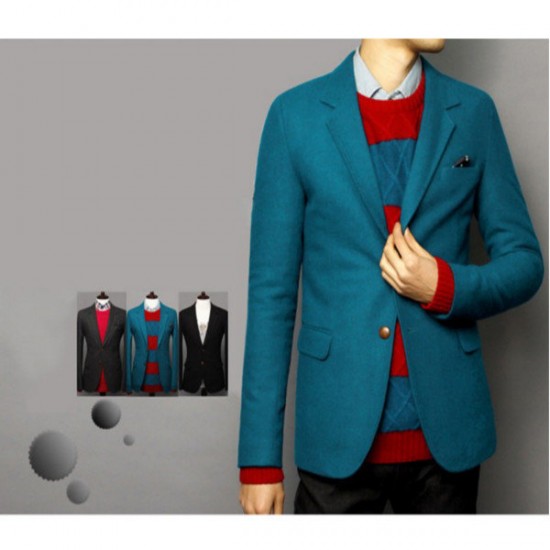 Fashionable Mens Solid Color Contracted Two Buckle Tweed Suit