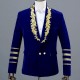 Men Single Button Gold Embroidery Gentleman England Style Casual Slim Fit Suits Blazers