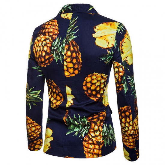 Mens Ananas Mönster Tropiska Beach Style Trendiga Slim Fit Blazers