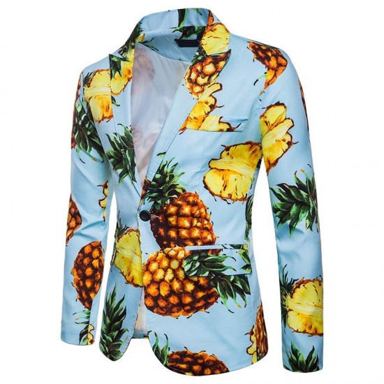 Mens Ananas Mönster Tropiska Beach Style Trendiga Slim Fit Blazers