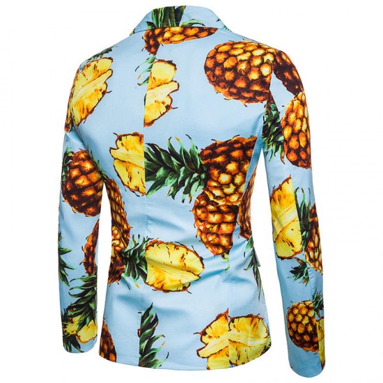 Mens Ananas Mönster Tropiska Beach Style Trendiga Slim Fit Blazers