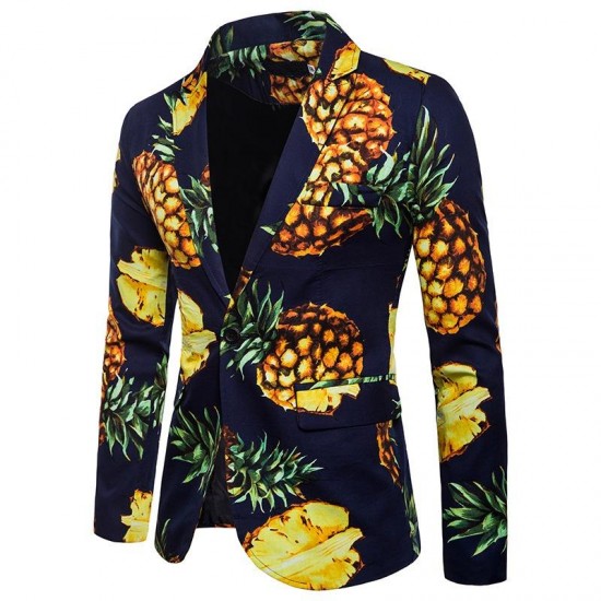 Mens Ananas Mönster Tropiska Beach Style Trendiga Slim Fit Blazers