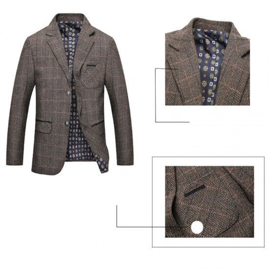 Mens Autumn Plaid Printing Fit Casual Business Blazers Coats