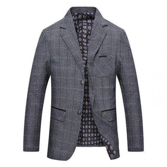 Mens Autumn Plaid Printing Fit Casual Business Blazers Coats