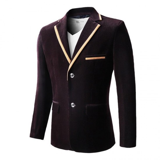 Mens Business Single Breasted Fashion Fit Corduroy Long Sleeve Casual Blazers
