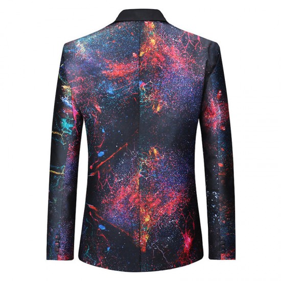 Mens Casual Fashion Printing Polyester Pockets One Button Suits