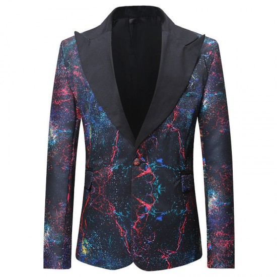 Mens Casual Fashion Printing Polyester Pockets One Button Suits