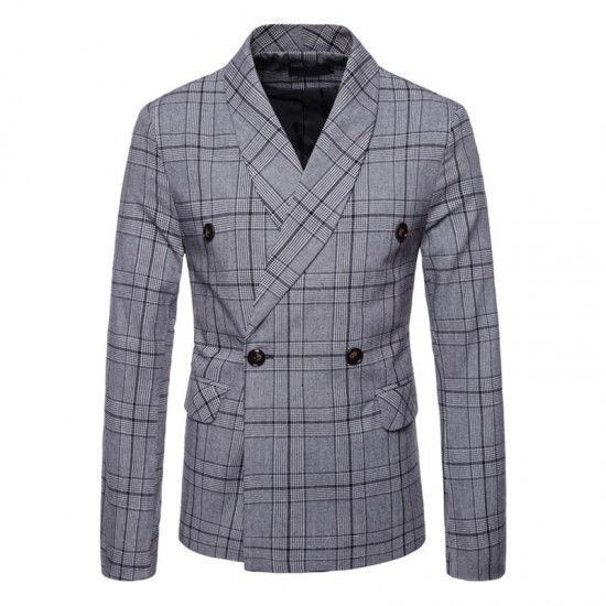 Mens Elegant Slim Fit Plaid Printed Casual Business Blazers Turn-down Suits Mens Elegant Slim Fit Plaid Printed Casual Business Blazers Turn-down Suits