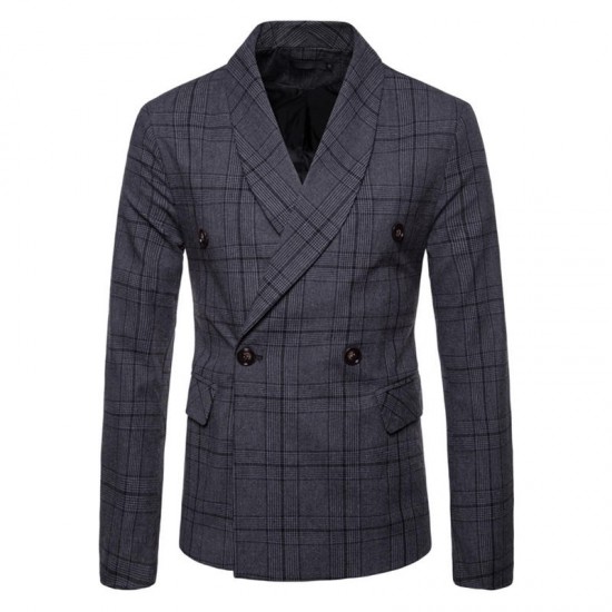 Mens Elegant Slim Fit Plaid Printed Casual Business Blazers Turn-down Suits