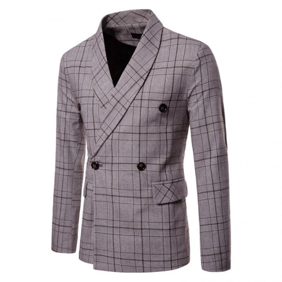 Mens Elegant Slim Fit Plaid Printed Casual Business Blazers Turn-down Suits