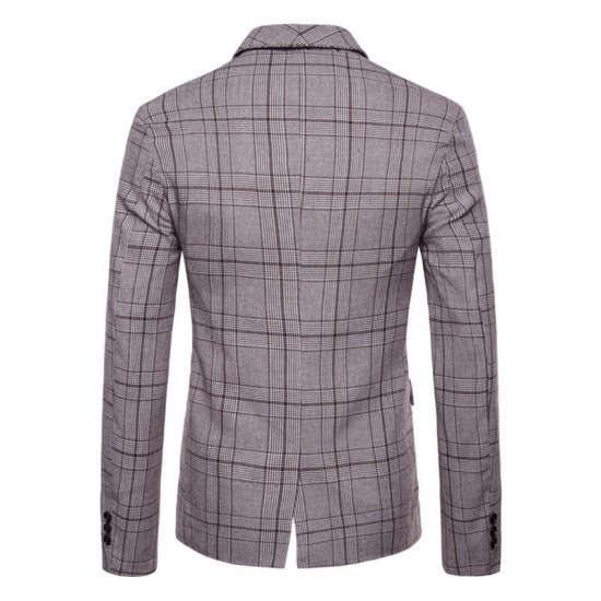 Mens Elegant Slim Fit Plaid Printed Casual Business Blazers Turn-down Suits Mens Elegant Slim Fit Plaid Printed Casual Business Blazers Turn-down Suits