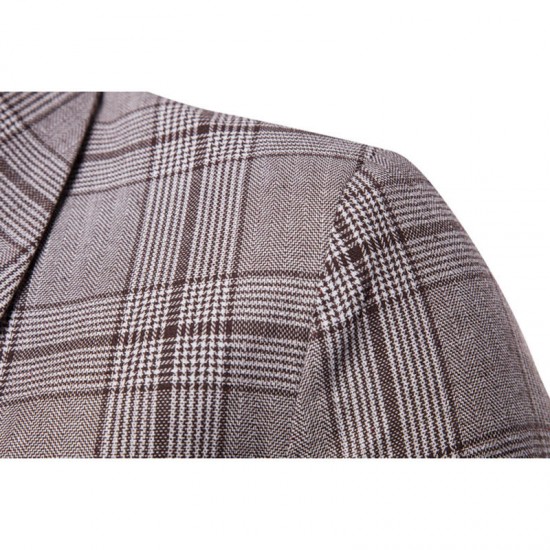 Mens Elegant Slim Fit Plaid Printed Casual Business Blazers Turn-down Suits Mens Elegant Slim Fit Plaid Printed Casual Business Blazers Turn-down Suits