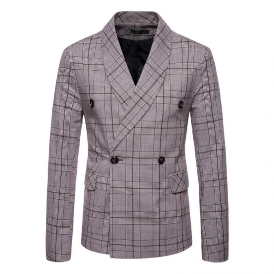 Mens Elegant Slim Fit Plaid Printed Casual Business Blazers Turn-down Suits Mens Elegant Slim Fit Plaid Printed Casual Business Blazers Turn-down Suits