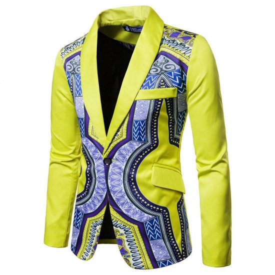 Mens Fashion Ethnic Style Printing Blazers Design Casual Male Slim Fit Suits