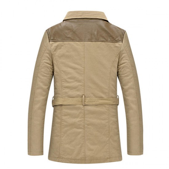 Autumn Mens Cotton Plus Cashmere Trench Coat Long Section Slim Stitching Jacket