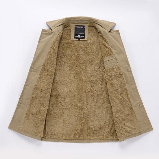 Autumn Mens Cotton Plus Cashmere Trench Coat Long Section Slim Stitching Jacket