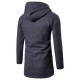 Autumn Winter Business Leisure Long Hooded Jacket Men's Casual Solid Color Wool Trench Coat