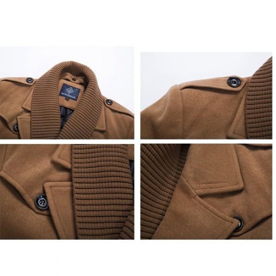 Autumn Winter Classic Lapel Coat Mens Single Breasted Casual Woolen Long Trench Coat