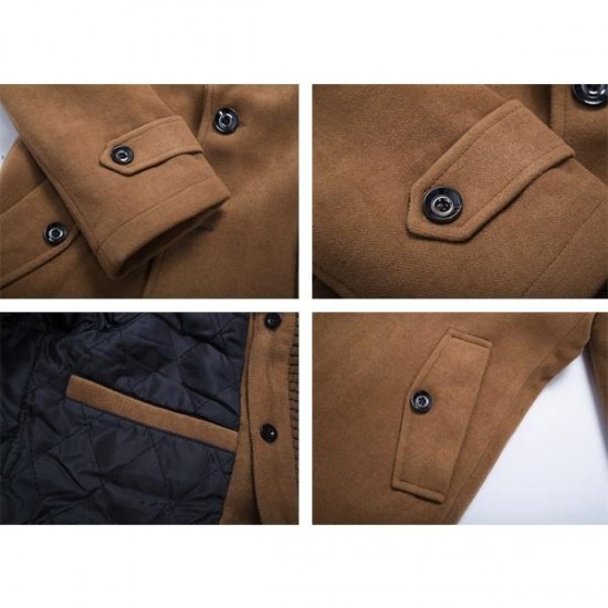 Autumn Winter Classic Lapel Coat Mens Single Breasted Casual Woolen Long Trench Coat