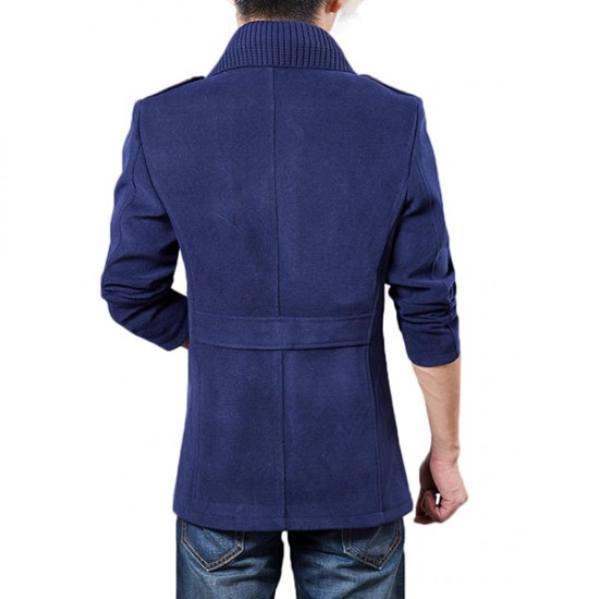 Autumn Winter Classic Lapel Coat Mens Single Breasted Casual Woolen Long Trench Coat