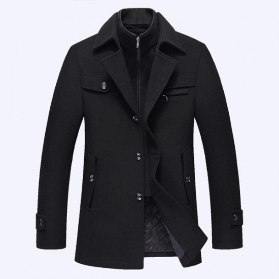 Autumn Winter Fashion Business Double Collar Casual Jacket Men's Wool Warm Jacket Long Trench Coat