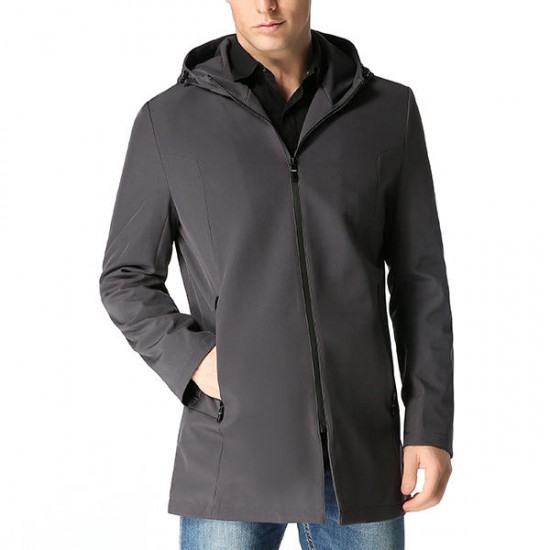 Autumn Winter Men's Fashion Zipper Long Style Trench Coat Leisure Business Hooded Windbreaker