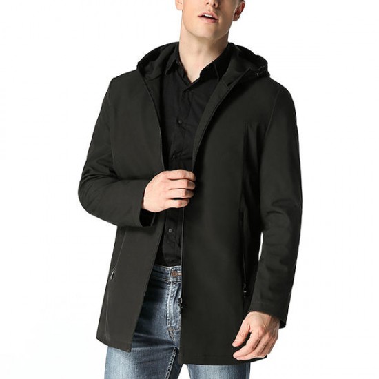 Autumn Winter Men's Fashion Zipper Long Style Trench Coat Leisure Business Hooded Windbreaker