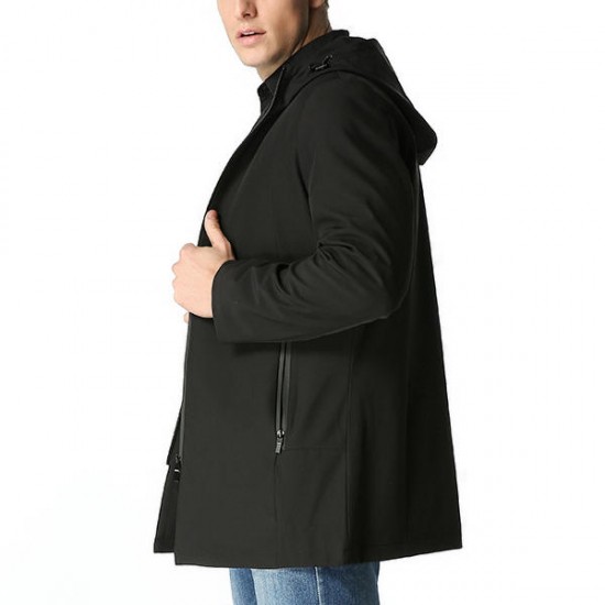 Autumn Winter Men's Fashion Zipper Long Style Trench Coat Leisure Business Hooded Windbreaker