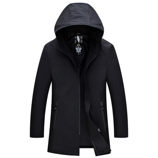 Autumn Winter Men's Fashion Zipper Long Style Trench Coat Leisure Business Hooded Windbreaker