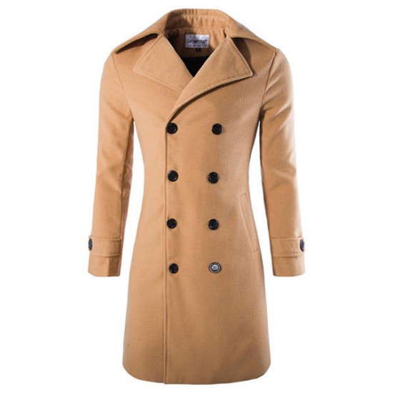 Autumn Winter Mens Turn-down Collar Warm Long Trench Coat Fashion Casual Style Pea Coat